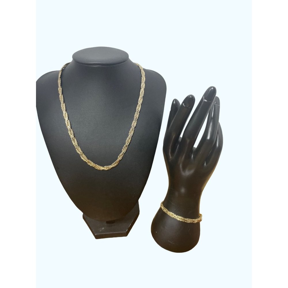 Gold Plated 26” Flat Necklace Matching Bracelet - Picture 2 of 6